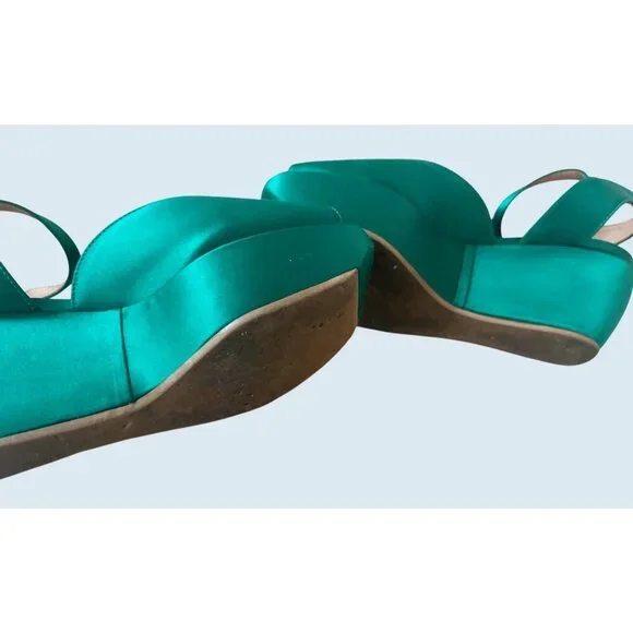 MARNI Emerald Green Satin Platform Peep Toe Ankle Strap Sandal Sz 9 - Picture 6 of 8
